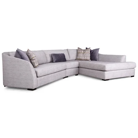 Contemporary Angled Three Piece Sectional Sofa with Right Hand Chaise